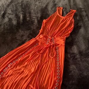Ramy Brook Bright Orange Lace-Up Midi Dress